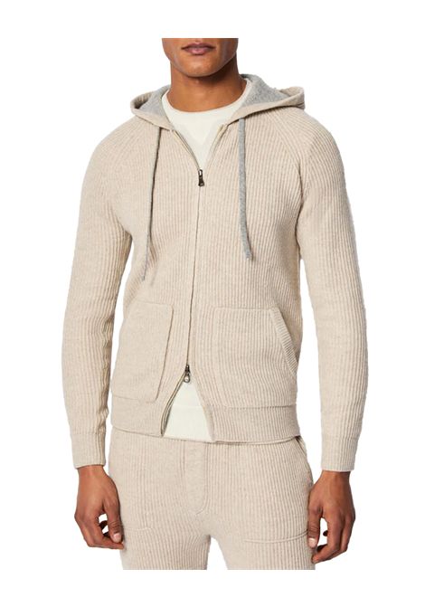 Felpa L.B.M 1911 uomo 638059505 Beige mix di lana vergine e cashmere zip a doppio cursore cappuccio con coulisse finitura a coste L.B.M. 1911 | Felpe | 6380595053